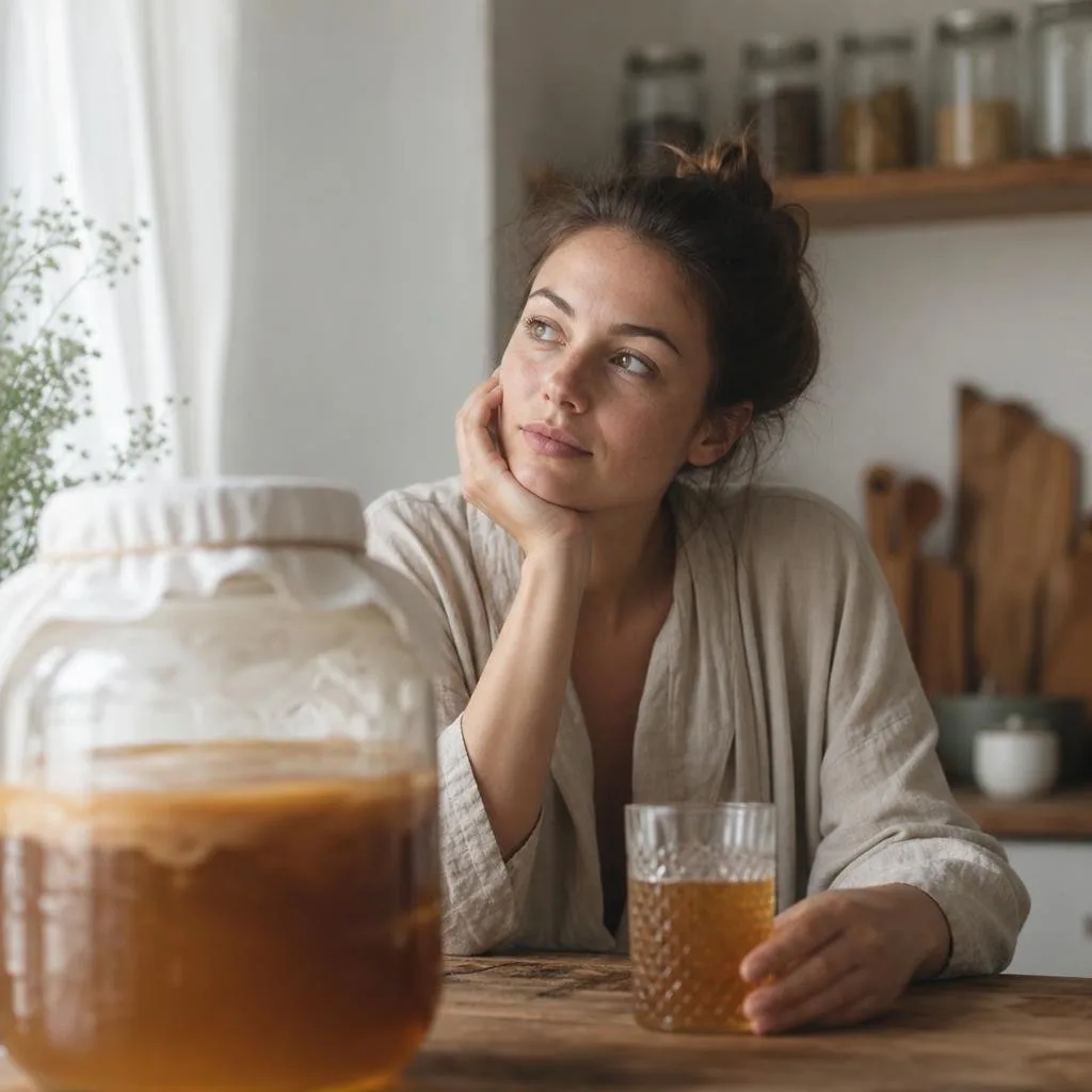 Close-up of a poured glass of Wildroot Kombucha